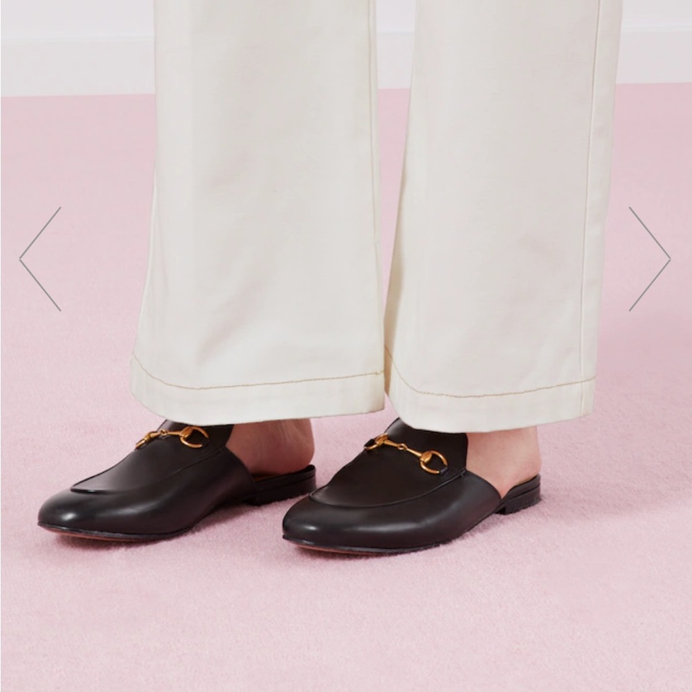 GUCCI Princetown Mules 37.5 Horsebit Black Gold